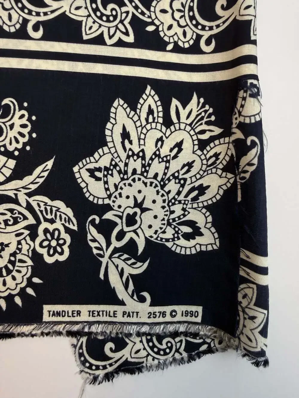 Tandler Textile Pattern 2576 Floral Navy and White Fabric Material 1990